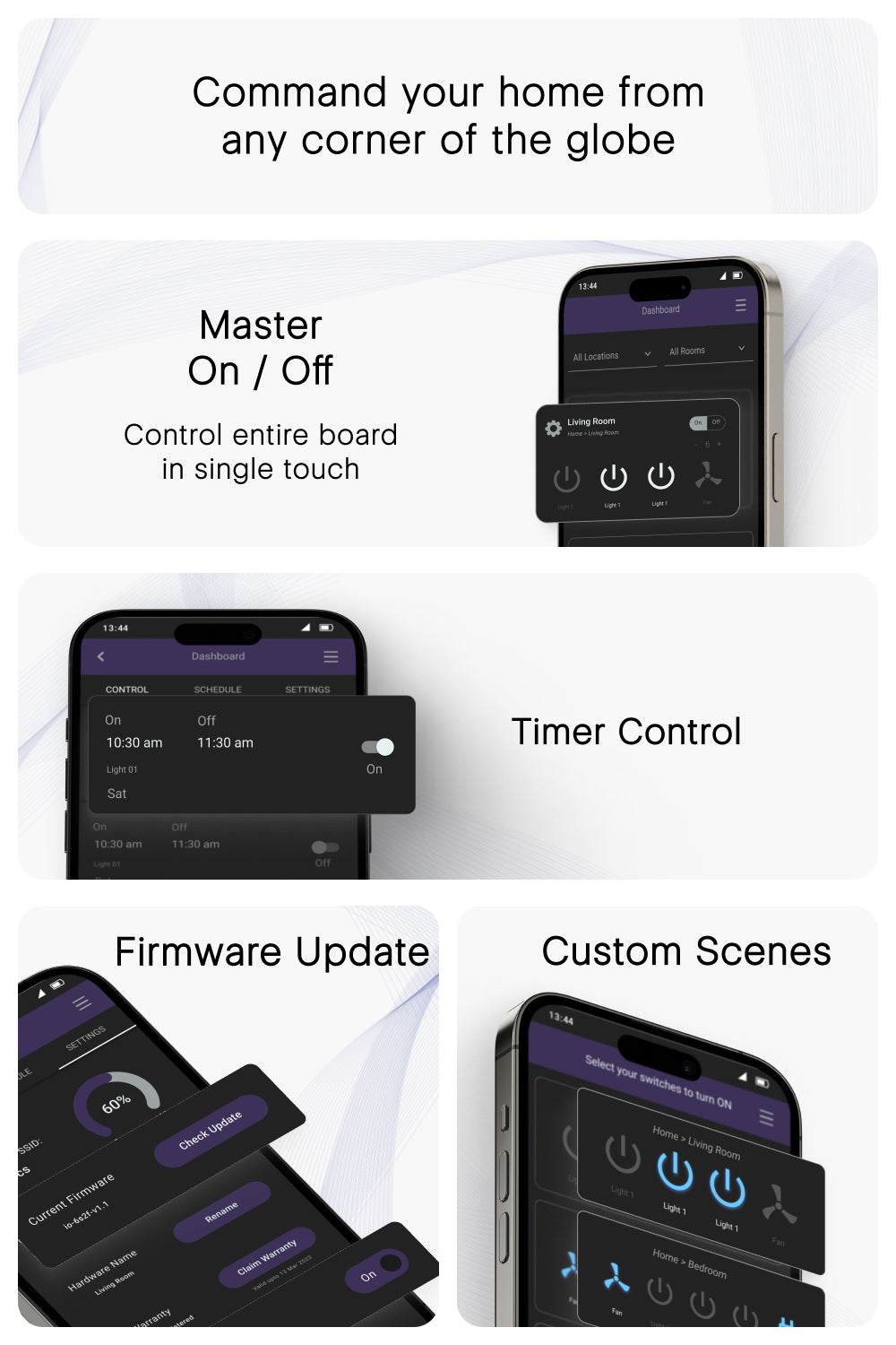 App controls in wifi touch switches