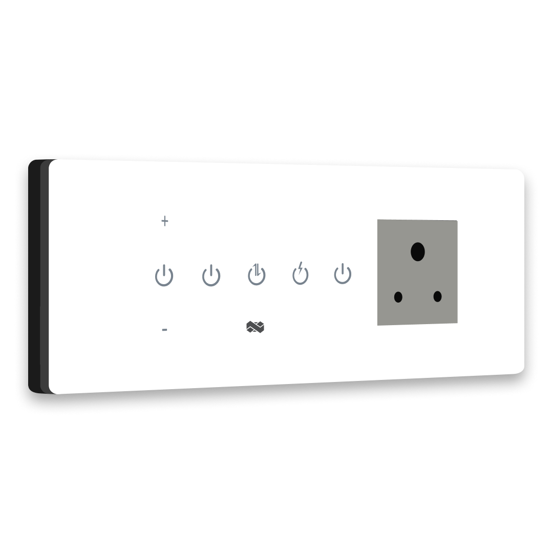 8 Gang (3 Switch + 1 Dimmer + 1 Plug) IR Remote & Wi-Fi Touch Switch - white