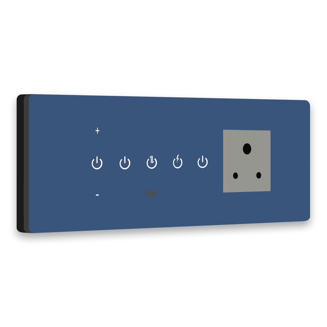 8 Gang (3 Switch + 1 Dimmer + 1 Plug) IR Remote & Wi-Fi Touch Switch - blue