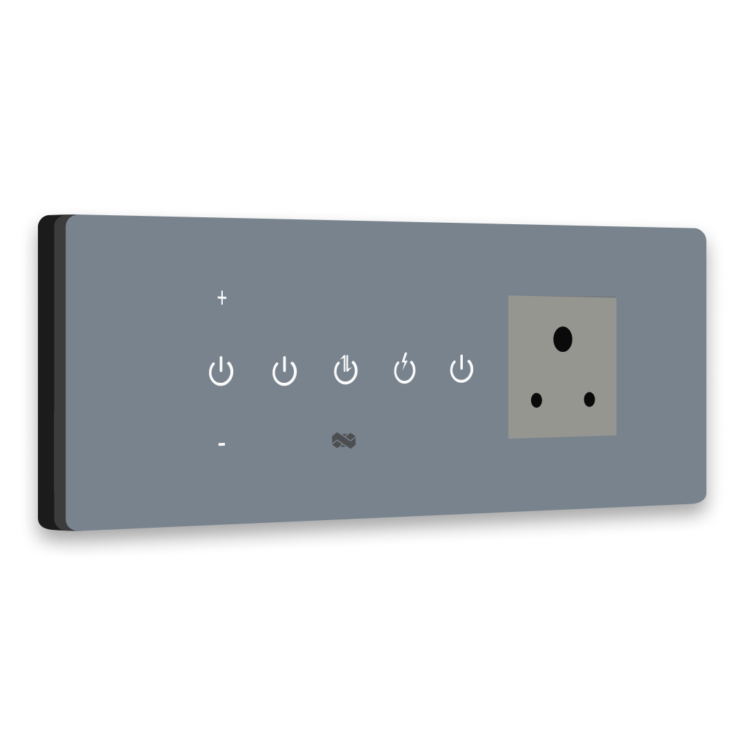 8 Gang (3 Switch + 1 Dimmer + 1 Plug) IR Remote & Wi-Fi Touch Switch - grey