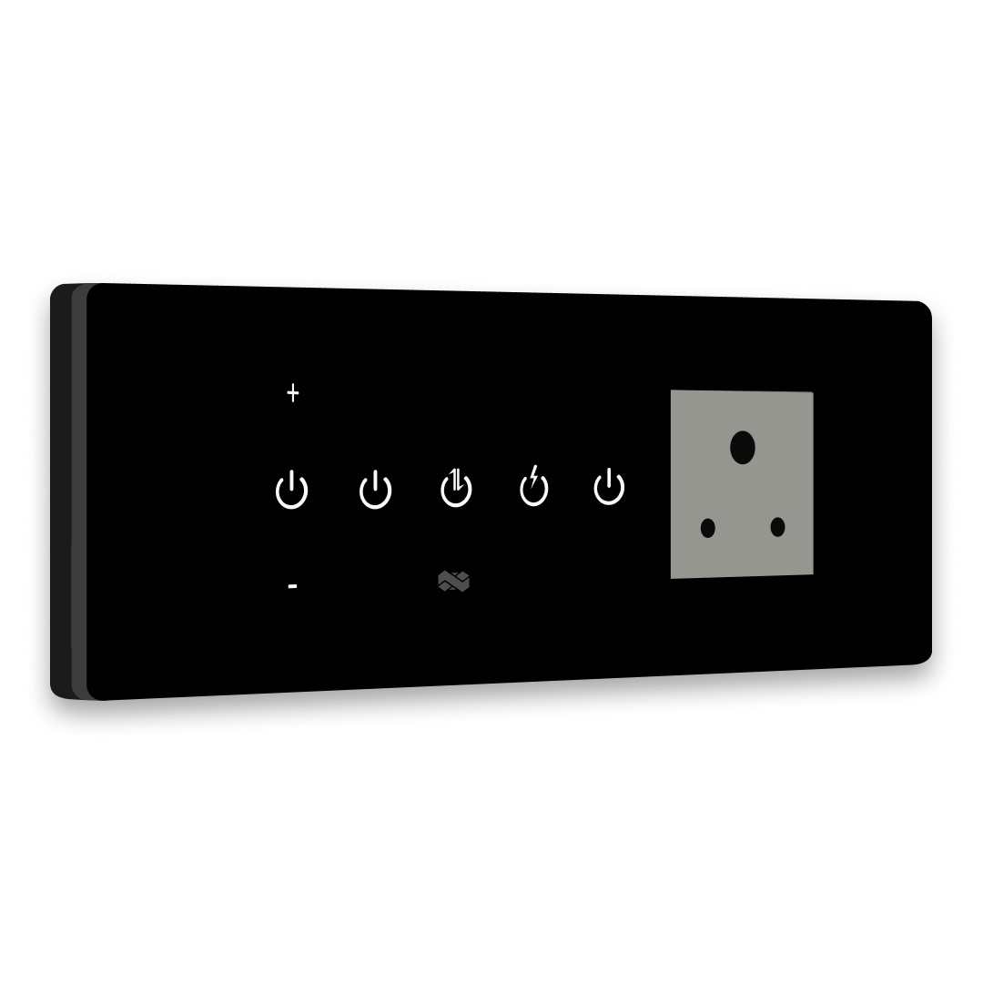 8 Gang (3 Switch + 1 Dimmer + 1 Plug) IR Remote & Wi-Fi Touch Switch - black