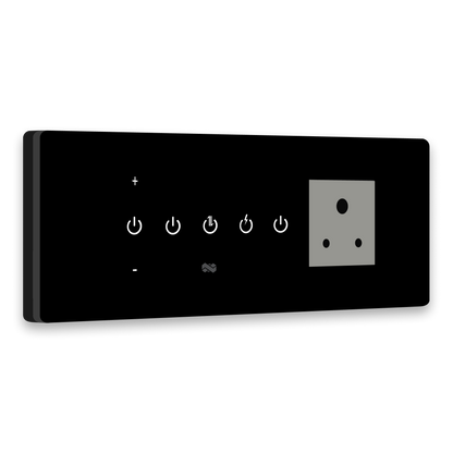 8 Gang (3 Switch + 1 Dimmer + 1 Plug) IR Remote & Wi-Fi Touch Switch - black